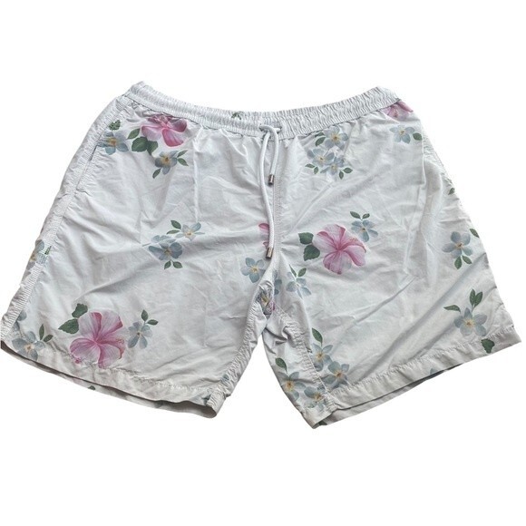 Hartford men’s swim trunk board shorts size XXL white Hawaiian print lined - Picture 1 of 7